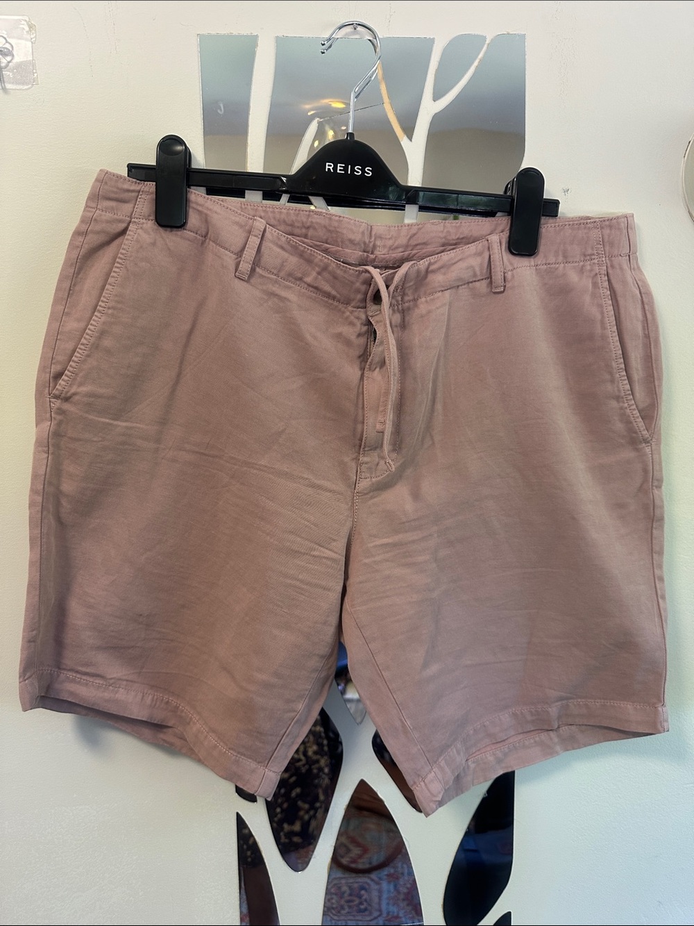 NWT Reiss Ezra Casual Cotton-Linen Blend Drawstring Shorts Pink Men's Size 36